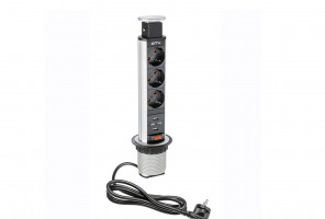 Удлинитель для офиса, серый AE-BPW3S60U-80 (3 розетки + 2 USB)