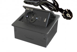 Удлинитель встраиваемый настольный, 1 гнездо, 1*USB, 1 type C, черный SETE SBT-1UCT-20
