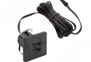 Розетка USB врезная квадратная, 2USB, черный