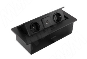 Выдвижной блок розеток, 265*118 мм, 2 розетки, 1 USB, 1 USB Type-C, быстрая зарядка, черный PU-S-2S1A1C-F-BL