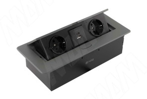 Выдвижной блок розеток, 265*118 мм, 2 розетки, 1 USB, 1 USB Type-C, быстрая зарядка, графит PU-S-2S1A1C-F-GR