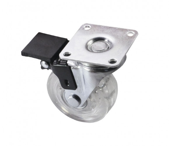 Опора колесная с фланцем, D50мм с тормозом, прозрачное   CS-50-B