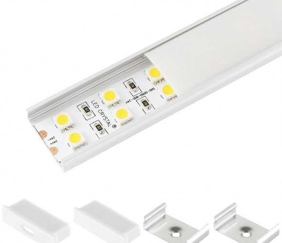 Профиль алюм.для светодиодн.лент Широкий 24*6мм, L-2м с матовым экраном, загл. и крепежом LR42-M