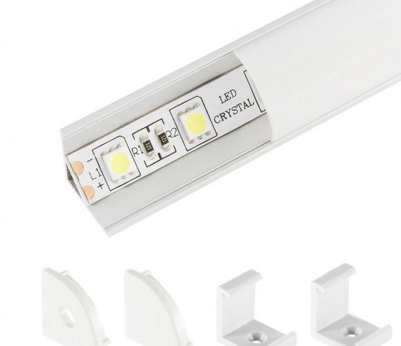 Профиль алюм.для светодиодн.лент, Угловой 16*16мм, L-2м с матовым экраном, загл. и крепежом LR49-М