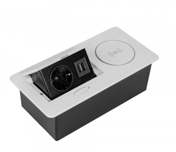 Удлинитель встраиваемый настольный, 1 гнездо, 2*USB, беспроводная зарядка, белый SETE SBT-1UCW-10