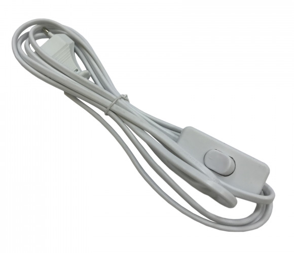 Провод сетевой (303) 220В, 2,2м 2х0,5мм с вилкой и выключателем белый 15.111.01.011