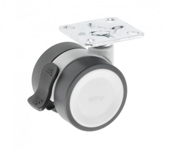 Опора колесная с фланцем, CIRCO, D50мм с тормозом, серое   KM-CIRCO-50мм-ZH-19