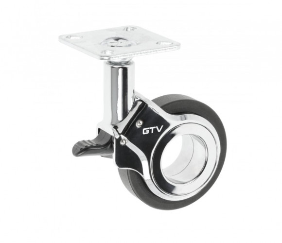 Опора колесная с фланцем, GIRA, D60мм с тормозом, черное/хром   KM-GIRA-60мм-ZH-20