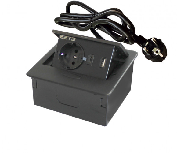 Удлинитель встраиваемый настольный, 1 гнездо, 1*USB, 1 type C, черный SETE SBT-1UCT-20