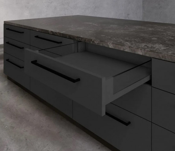 Ящик GTV AXIS PRO L-500, низкий H-86мм, со стеклянными боковинами, Антрацит   PB-AXISPRO-GLASS-KPL500A