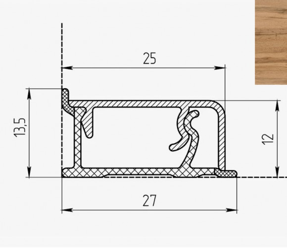 Плинтус КВАДРО Д FS2220 W1  Дуб Торрес  27*13*4200мм